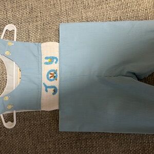 Striped Blue Overalls with Embroidered Detail